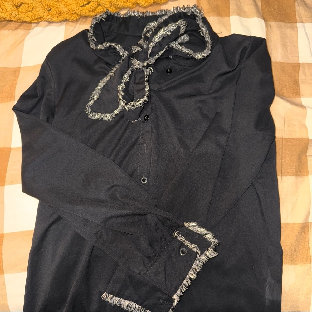 Beulah Black Blouse with Textured Edges